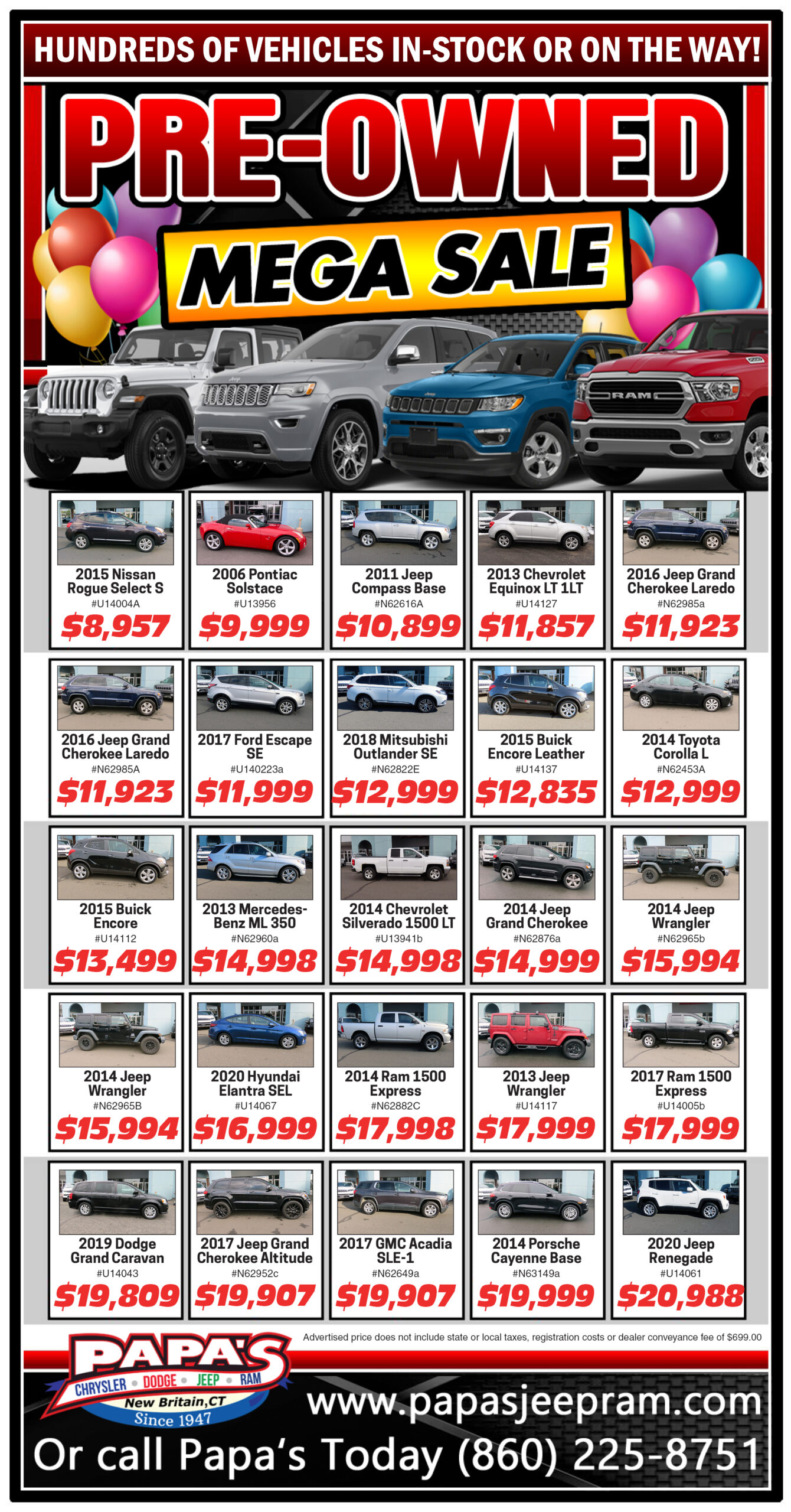 Best Used Car and Truck Specials near New Britain, CT Papa's Mega Sale